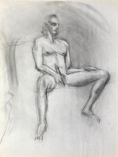 charcoal drawing of nude male model sitting