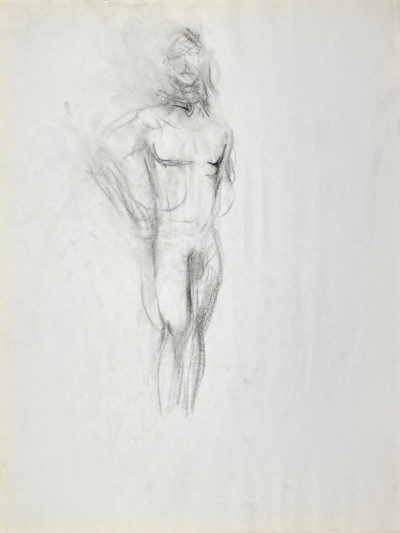 charcoal drawing of nude male model standing