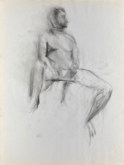 charcoal drawing of sitting male model