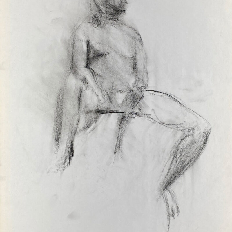 charcoal drawing of sitting male model