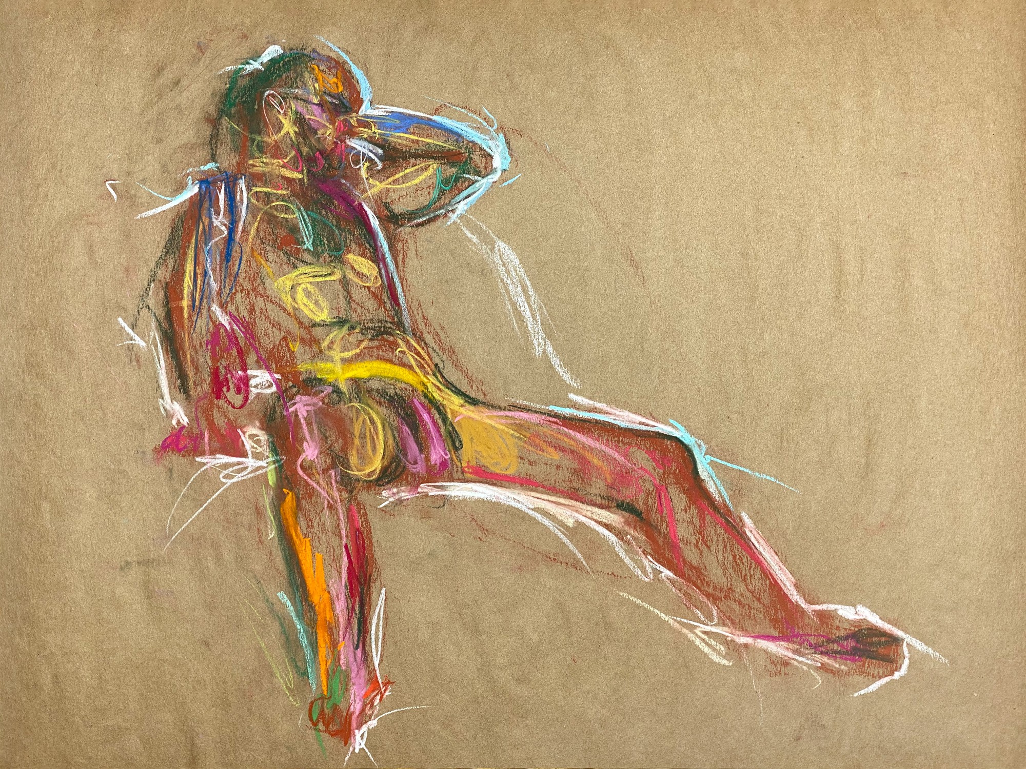 pastel drawing of male model resting
