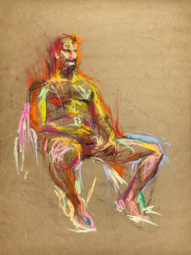 pastel drawing of male model sitting
