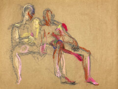 pastel drawing of two male models reclining