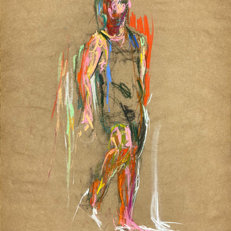 pastel drawing of male model in wrestling suit