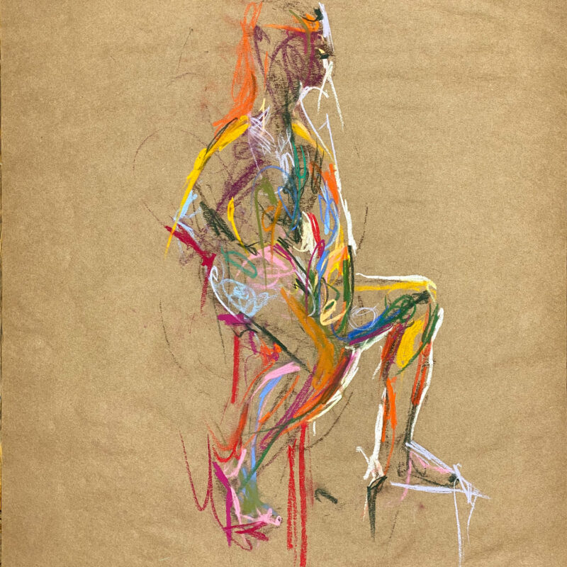pastel drawing of male model sitting