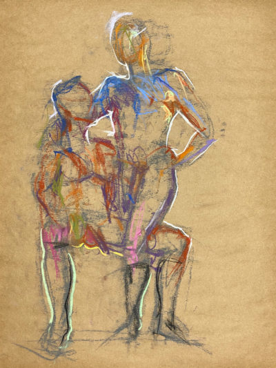 pastel drawing of two male models