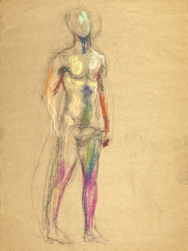 pastel drawing of standing male model