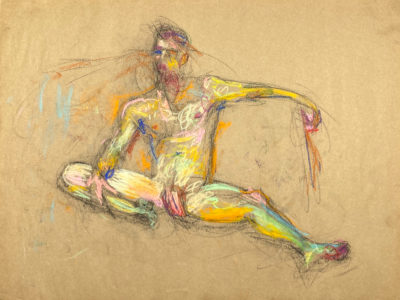 pastel drawing naked male model sitting