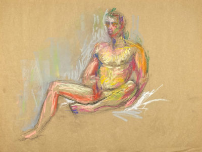 pastel drawing of masturbating naked male model
