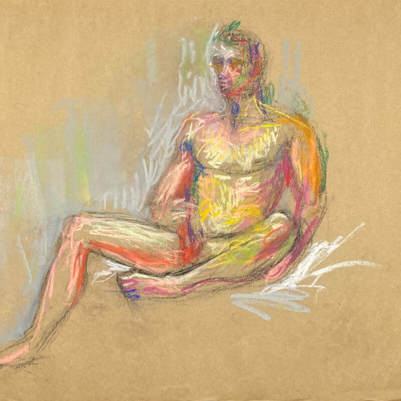 pastel drawing of masturbating naked male model
