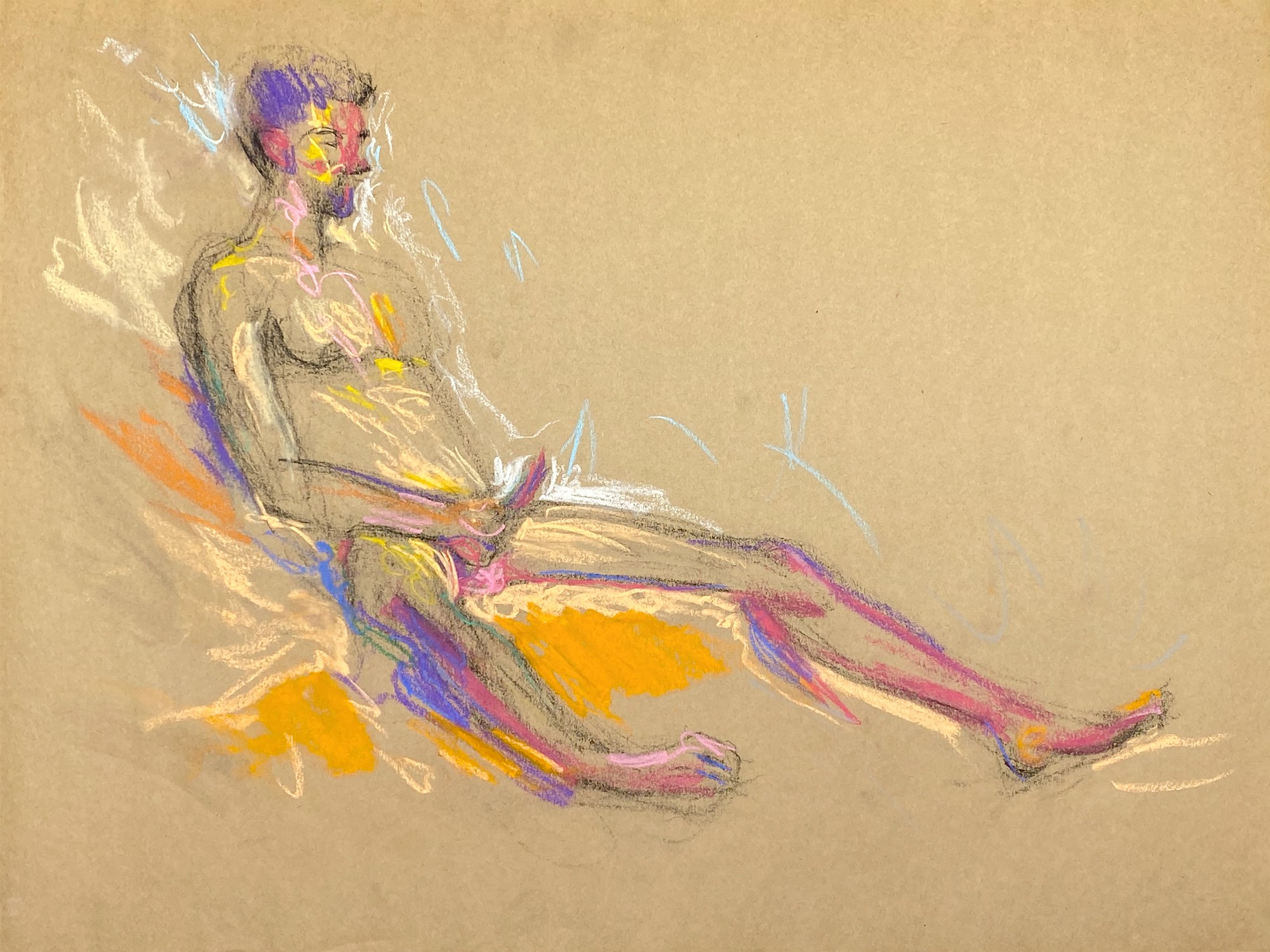 pastel drawing of male model playing