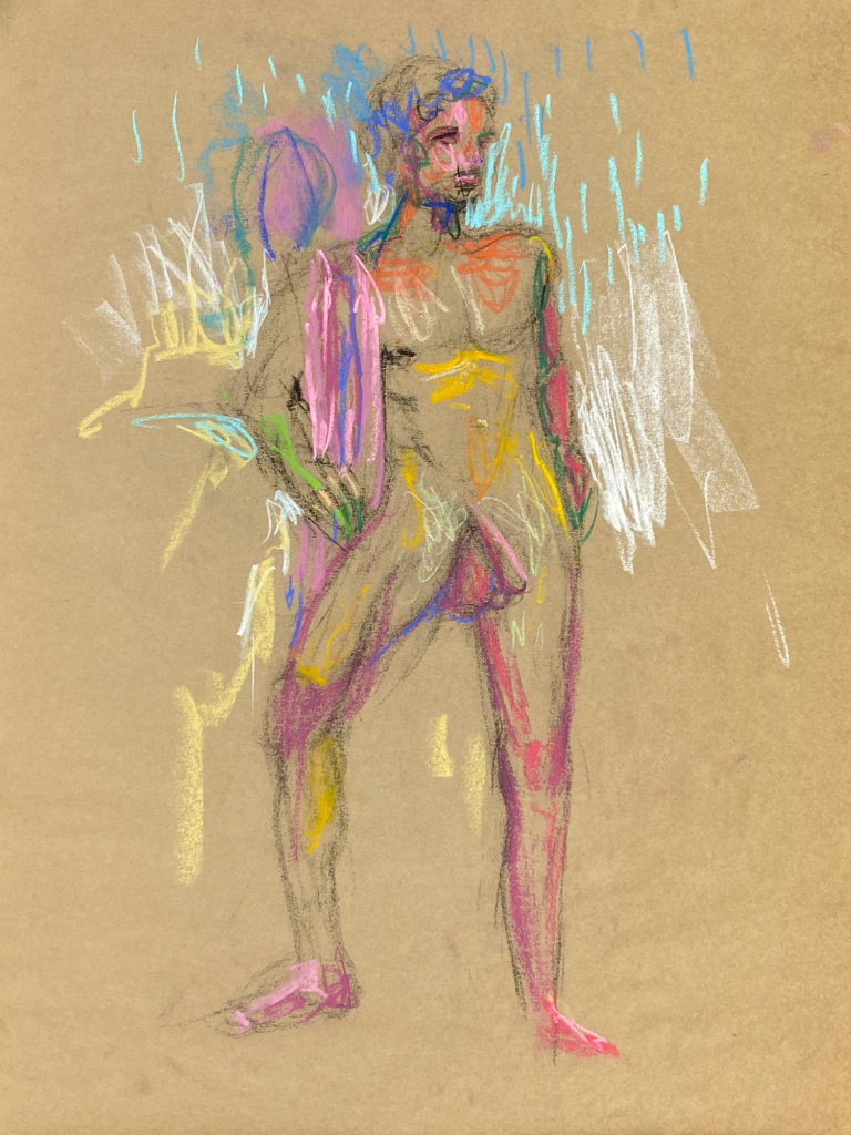 pastel drawing of male model standing