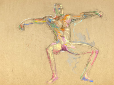 pastel drawing of sitting male model nude