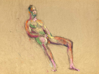 pastel drawing of male model playing with himself