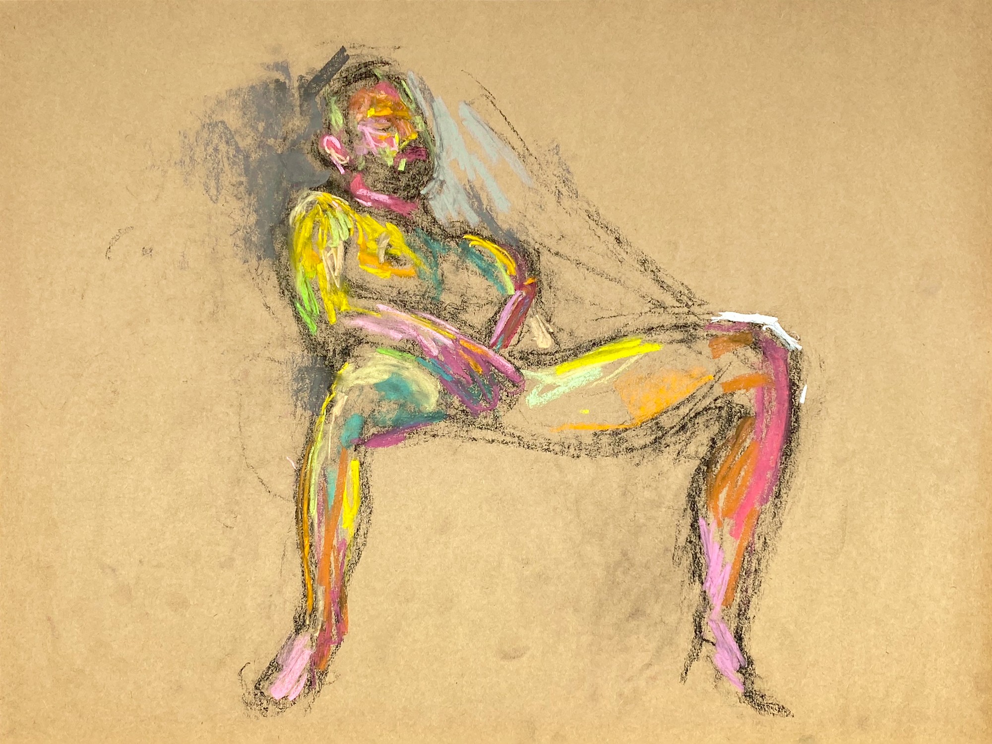 pastel drawing of naked male model playing with himself