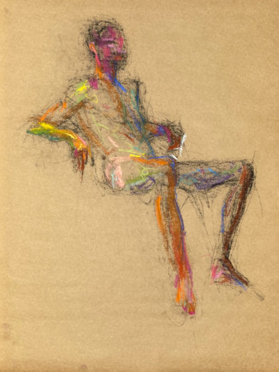 pastel drawing of naked male model sitting