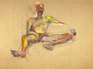 pastel drawing of naked male model amusing himself