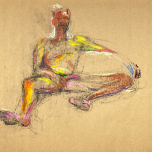 pastel drawing of naked male model amusing himself