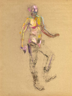 pastel drawing of naked male model in pants