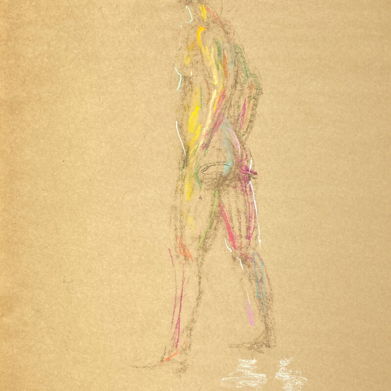 pastel drawing of semi naked male model in seducing pose