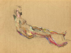 pastel drawing of naked male model reclining