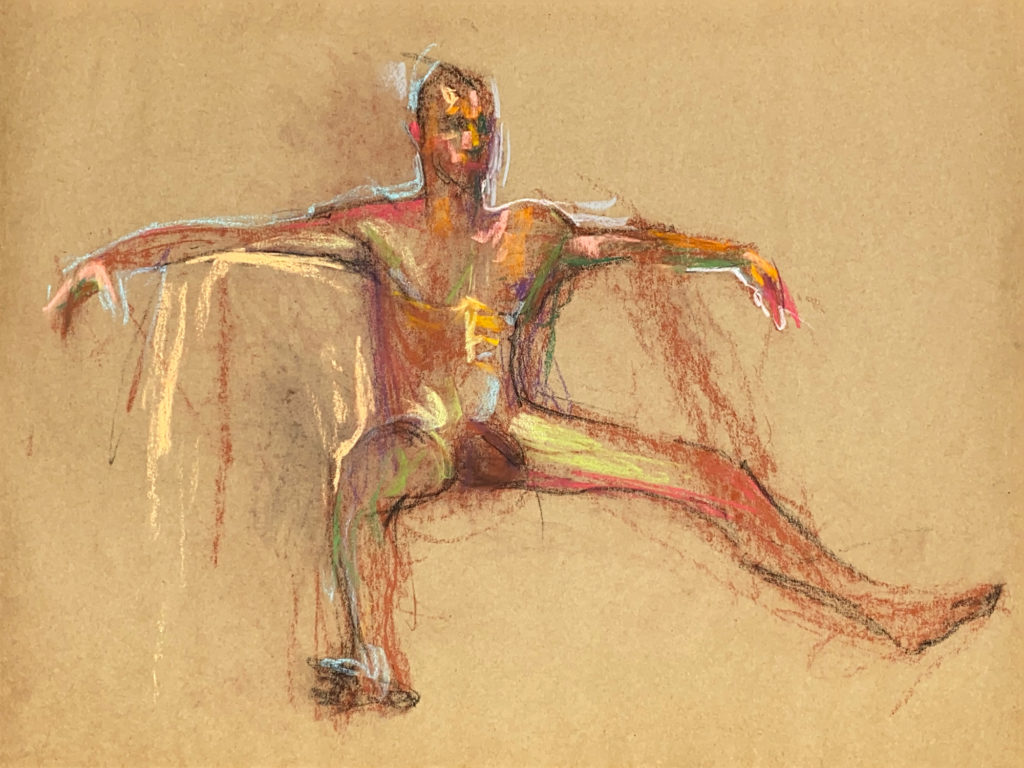 pastel drawing of naked male model