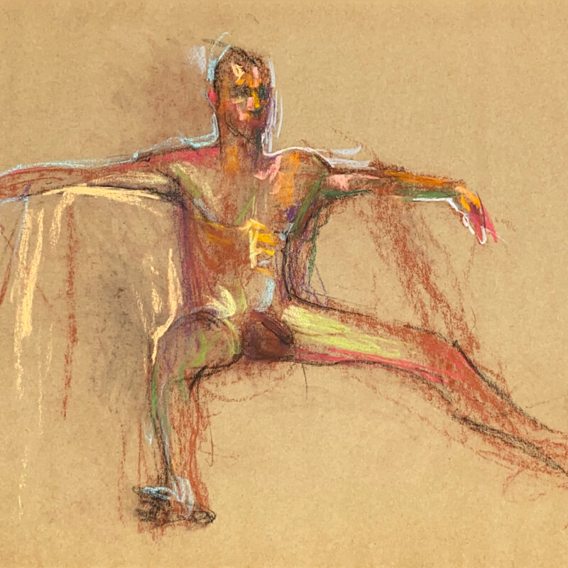 pastel drawing of naked male model