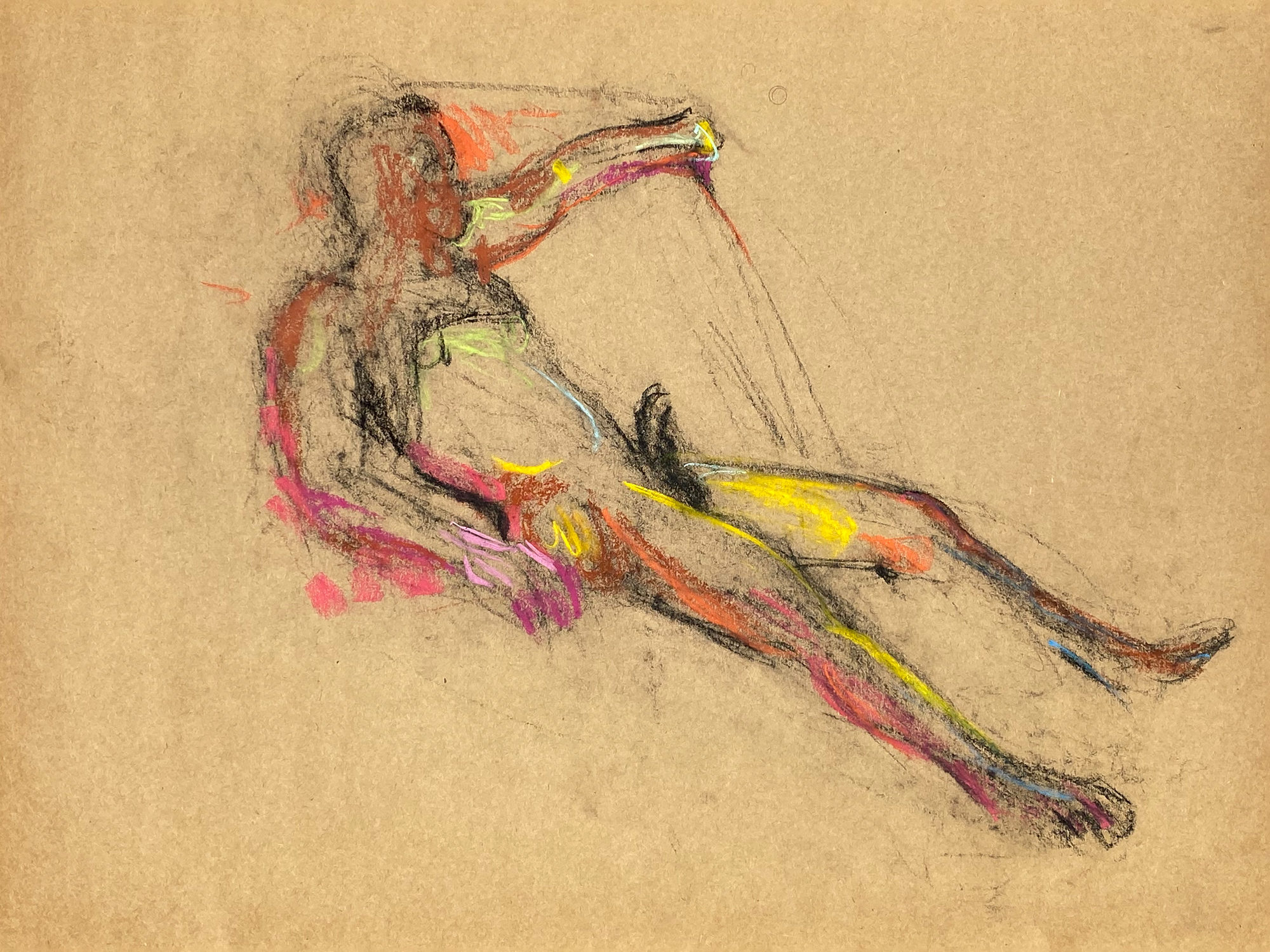 pastel drawing of laying aroused male model in black tank