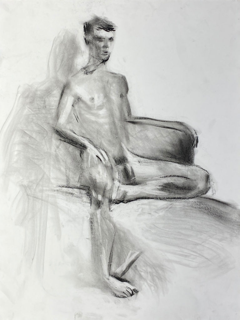 charcoal drawing of male model sitting