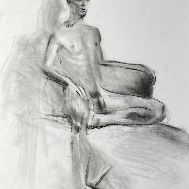 charcoal drawing of male model sitting