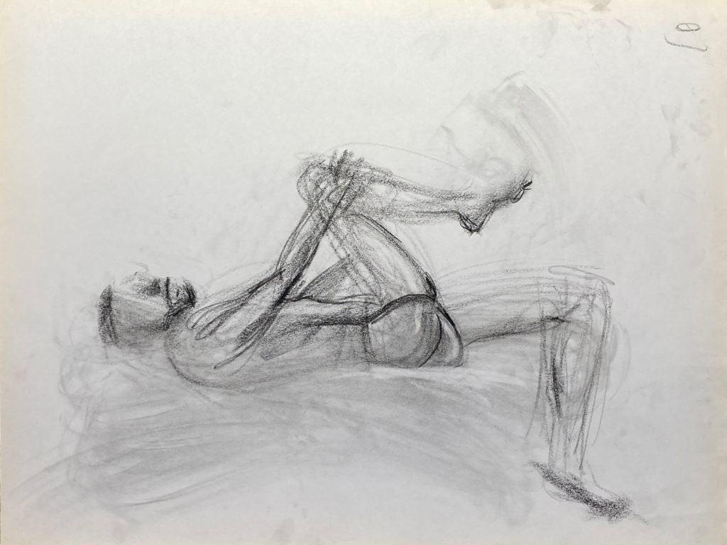 charcoal drawing of male model posing in jocks