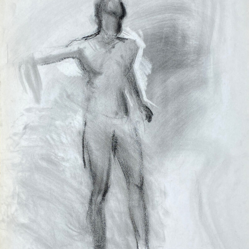 charcoal drawing of male model standing