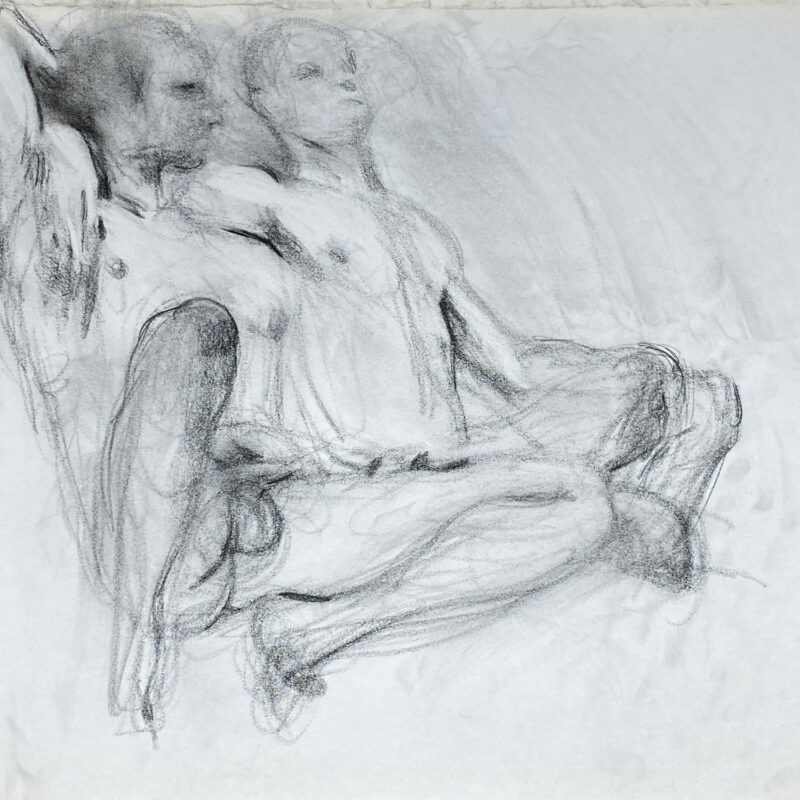 charcoal drawing of two male models sitting