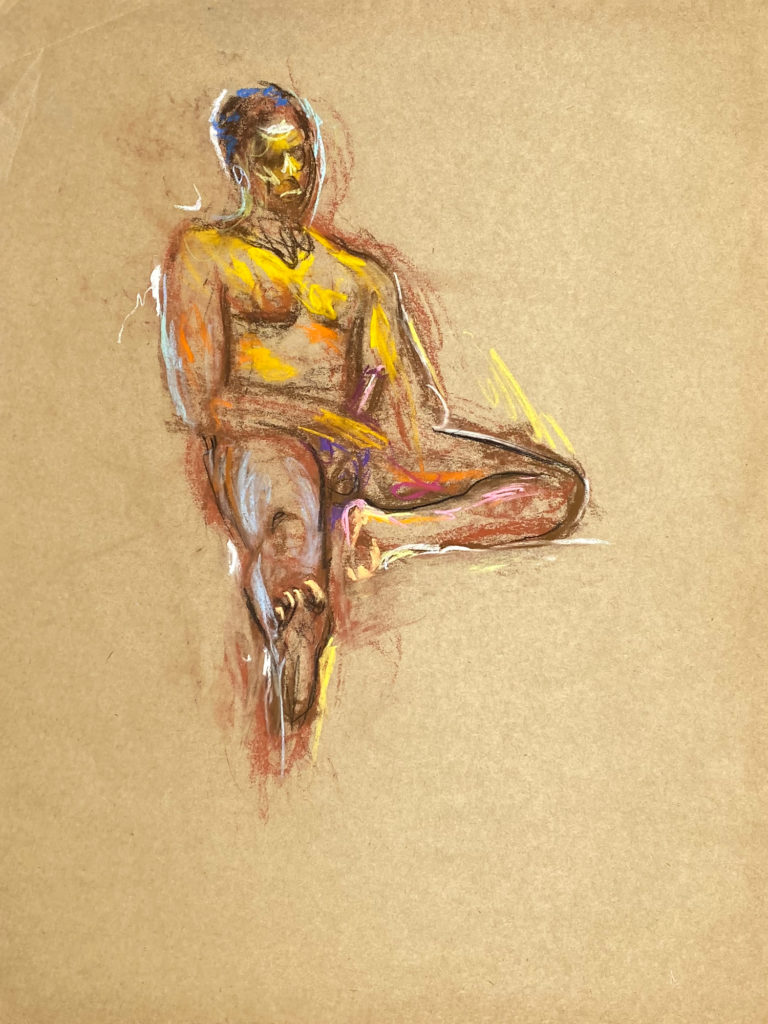 pastel drawing of male model playing