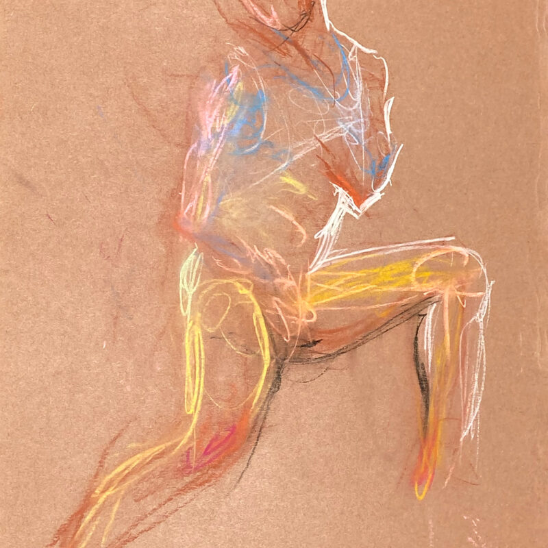 pastel drawing of male model in white tank
