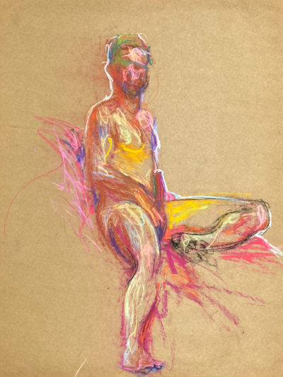 pastel drawing of male model aroused