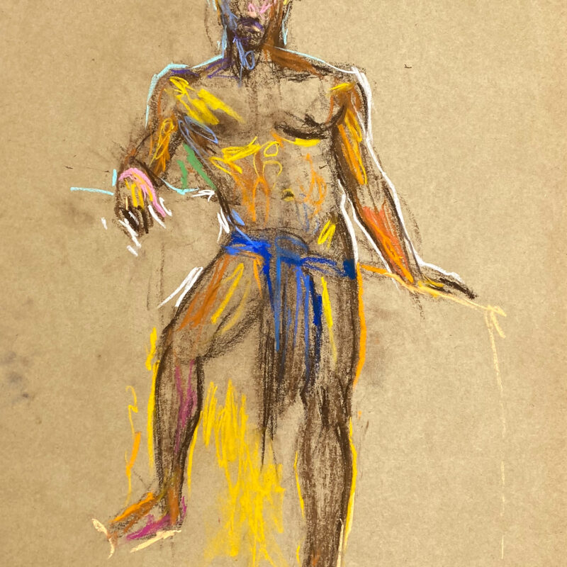 pastel drawing of male model in turban and blue cloth