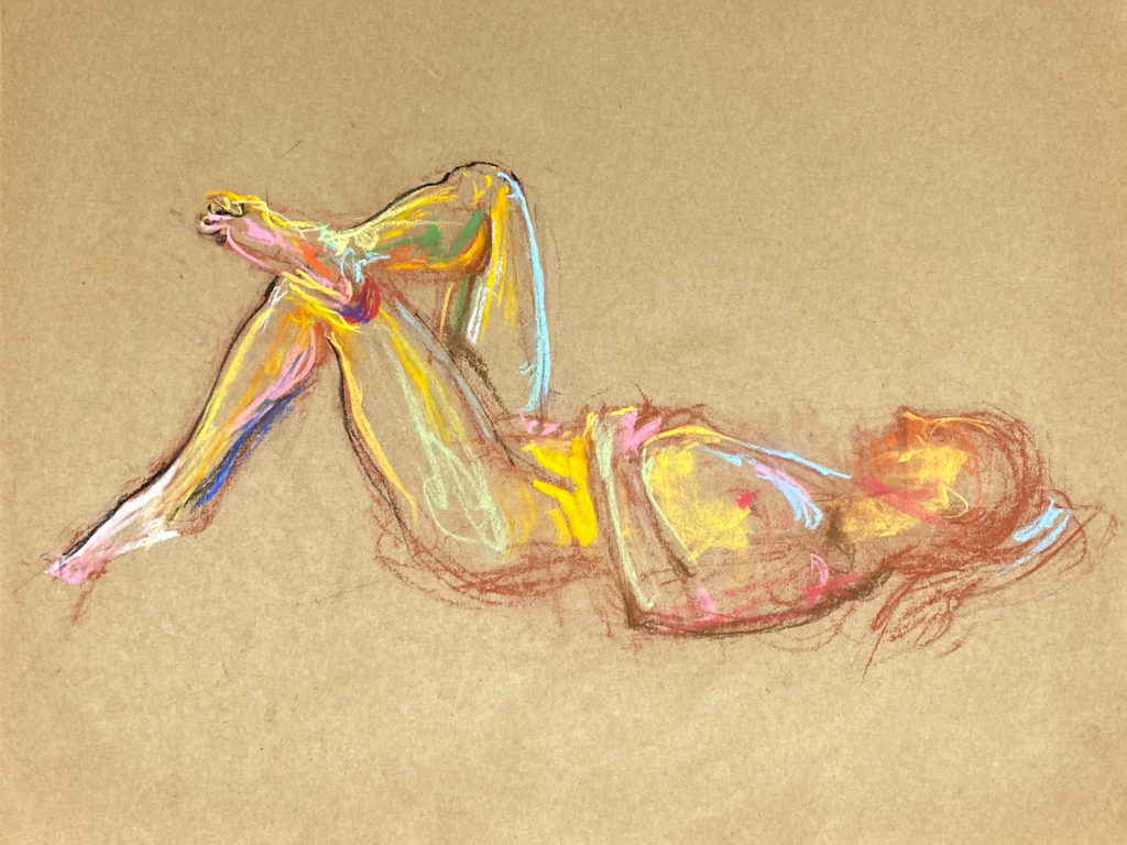 pastel drawing of male model laying