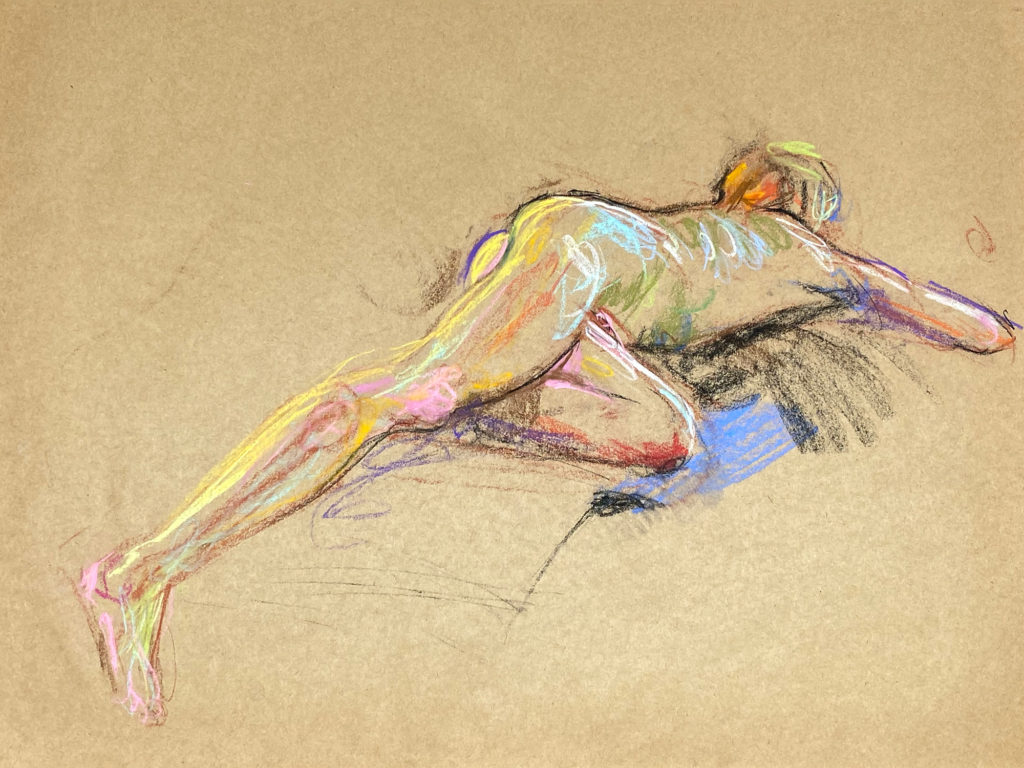 pastel drawing of male model laying