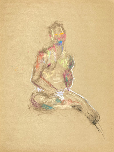 pastel drawing male model in white briefs