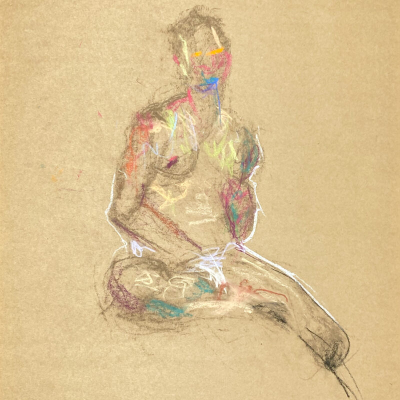 pastel drawing male model in white briefs