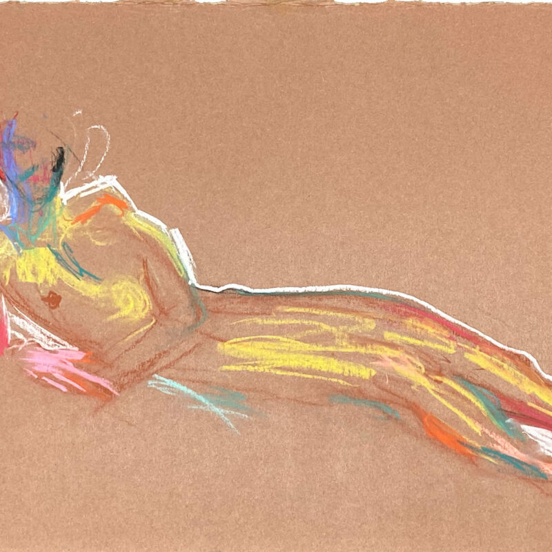 pastel drawing with laying male model