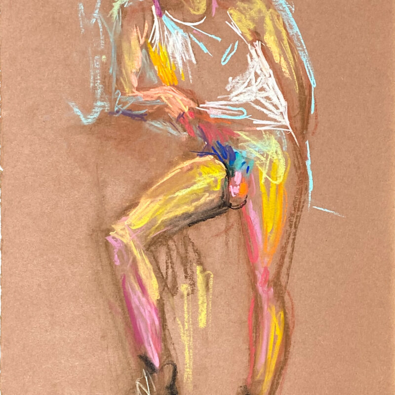 pastel drawing with standing male model in white tank