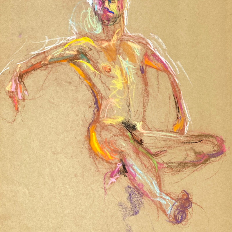 pastel drawing of sitting male model