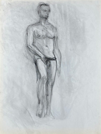charcoal drawing of standing man