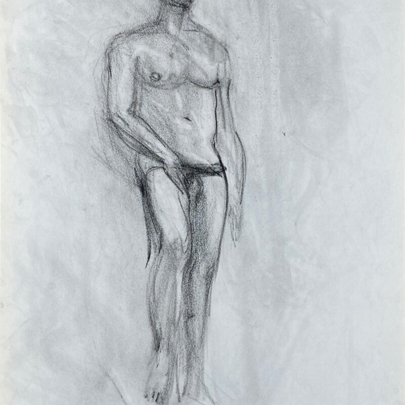 charcoal drawing of standing man
