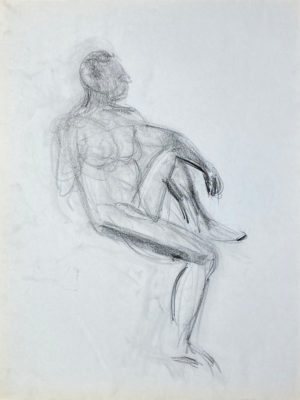 charcoal drawing of sitting naked man