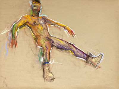pastel drawing of male model in caterpillar boots