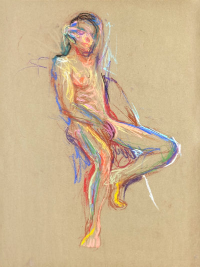 pastel drawing of nude male model sitting