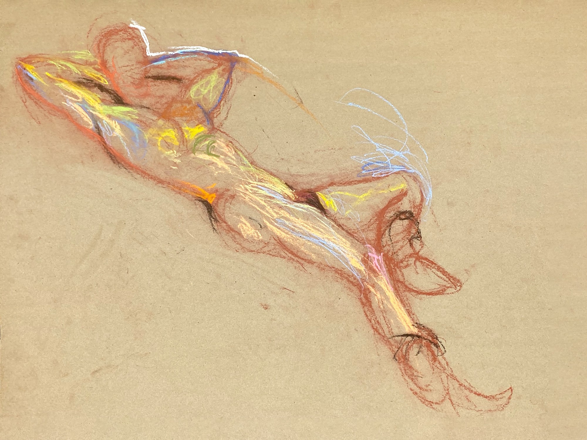 pastel drawing of male model in cowboy boots